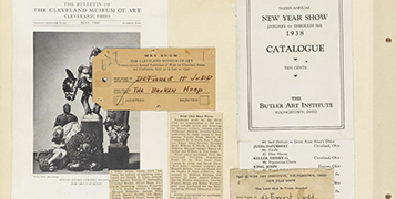The Bulletin of the Cleveland Museum of Art, May, 1940; [The Cleveland Museum of Art Entry Card for ''The Broken Hoop'']; ''Print Club Buys Pieces'' Newspaper Clipping; Third Annual New Year Show Catalogue; [New Year Show Entry Card for ''Finale'']