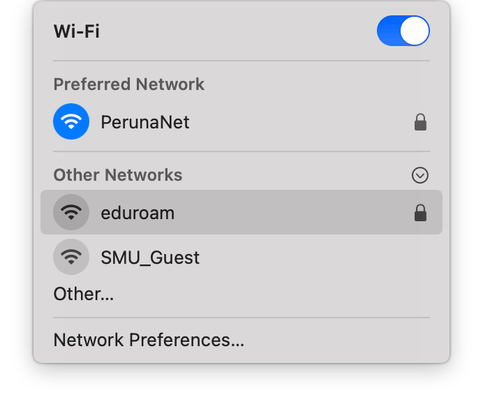 Selecting Wi-Fi on SMU campus