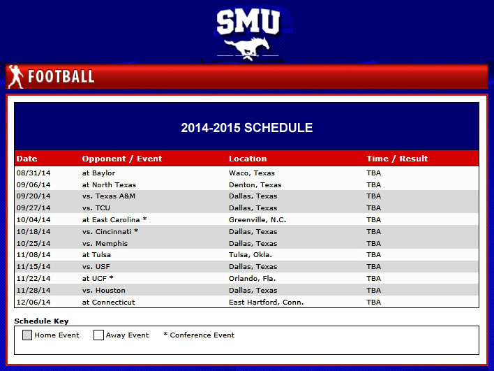SMU announces 2014 football schedule - SMU