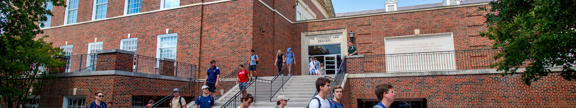 Umphrey Lee Building with students on stairs