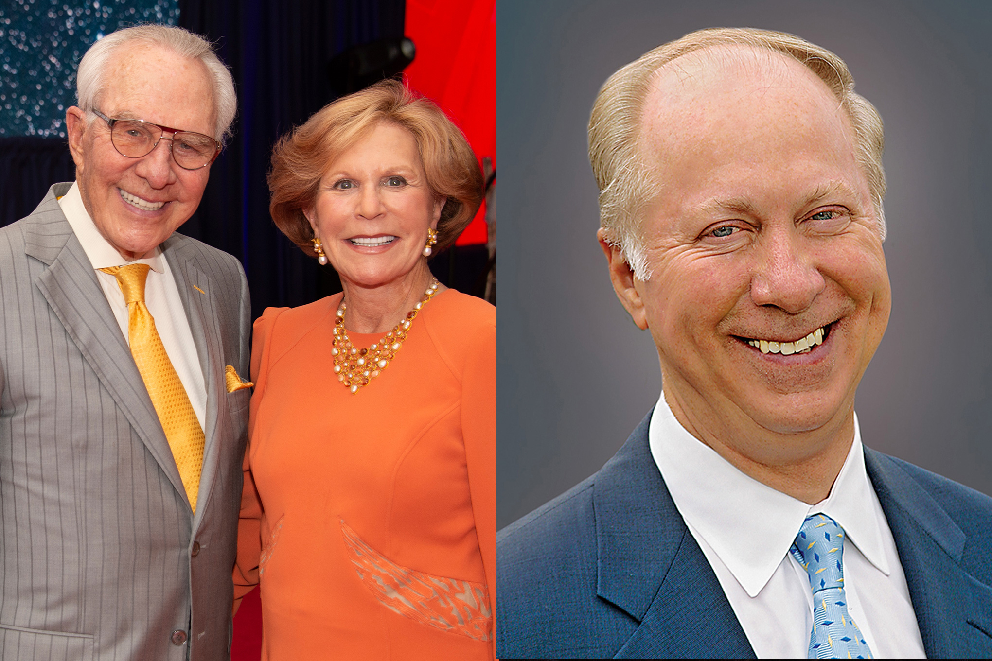 Image collage of Linda and Mitch Hart and David Gergen