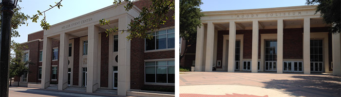 Picture of exterior of Moody Coliseum and Miller Event Center