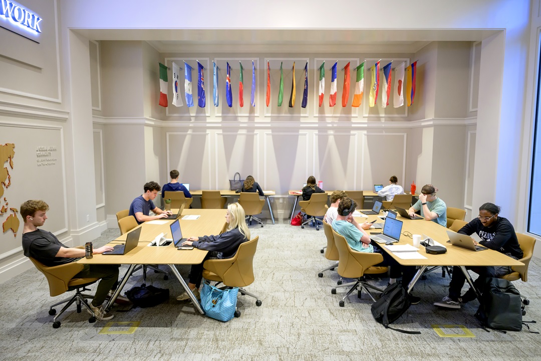 Students work and study in the Ida Family Reading Room