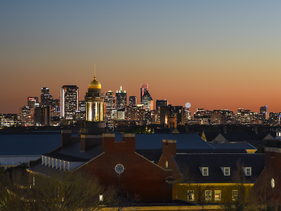 The Dallas skyline at sunset