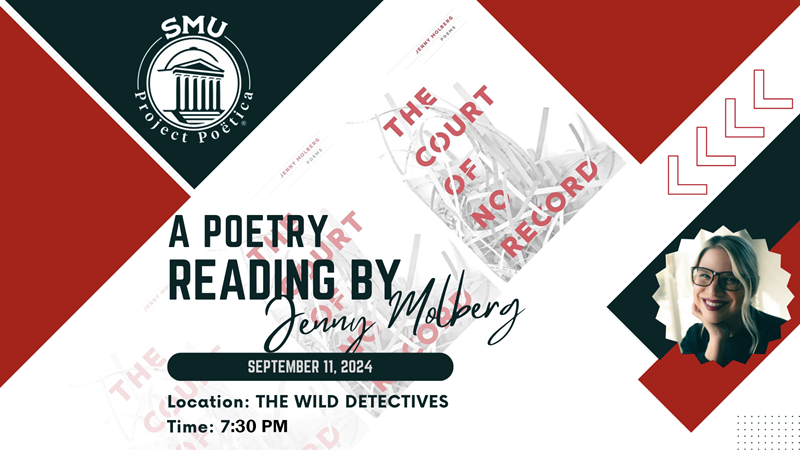 flyer for Jenny Molberg poetry reading event on September 11, 2024