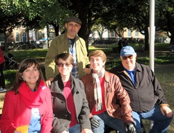 Family celebrates SMU Homecoming at Dedman College Boulevard Tent.