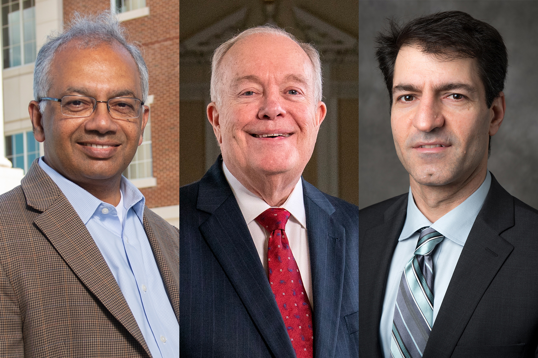 Suku Nair, Bishop Michael McKee ’78 and Nader Jalili