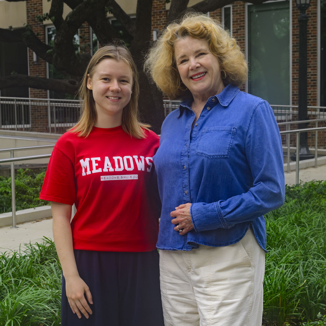 Student Nastya Shyvilka poses with her alumni mentor Susan Barnett