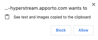 screenshot of Apporto clipboard alert.