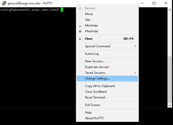 PuTTY Change Settings