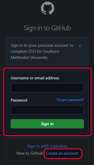 Screenshot of the GitHub sign-in window with the account information highlighted.