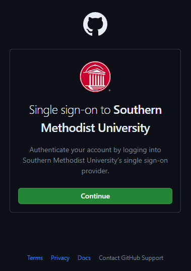 screenshot of the SSO window for GitHub