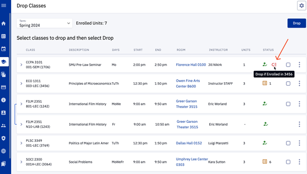 A screenshot of the Drop/Swap confirmation information in your Student Dashboard.