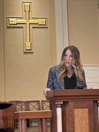 Rev. Victoria Robb Powers preaching in Perkins Chapel