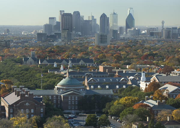 SMU Campus with Dallas Skyline in background.