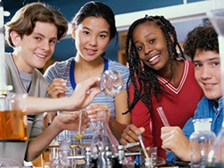 Youthful scientists conducting experiments in a laboratory