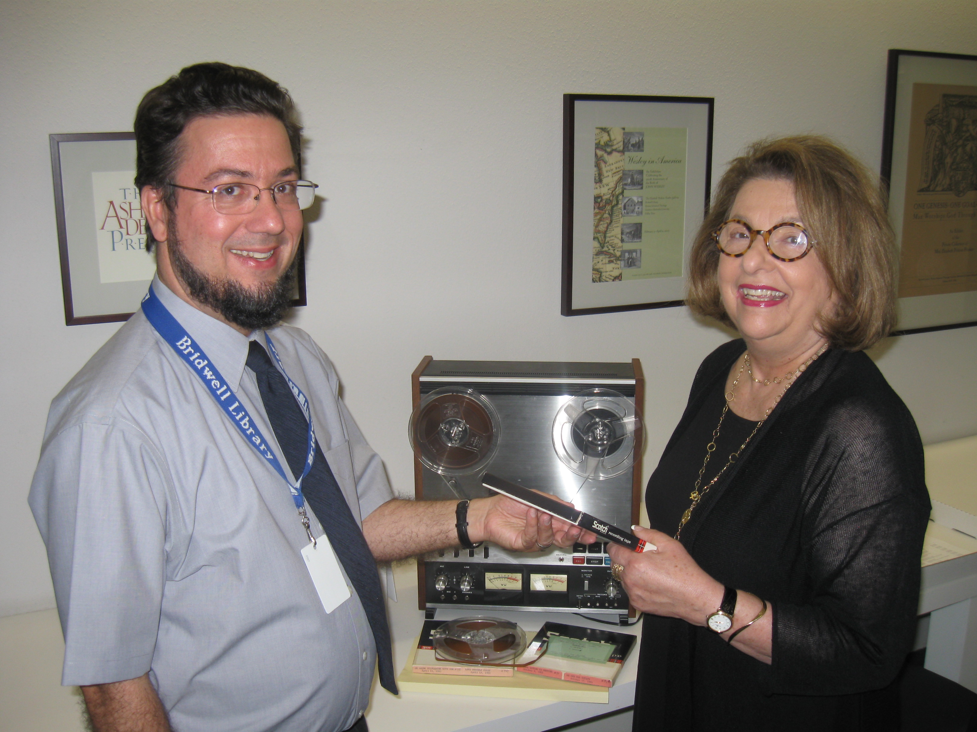 Bridwell Archivist Tim Binkley with Rabbi Olan's Daughter Liz Hirsch