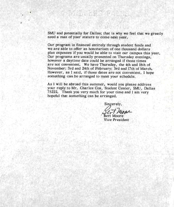 Letter of Invitation to Dr. Martin Luther King Jr. - SMU